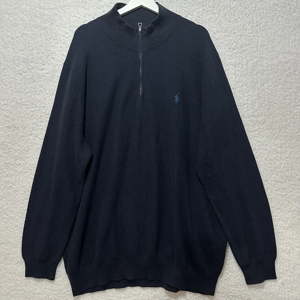 Polo Ralph Lauren Mock Neck Sweater 1/4 ZIP 100%‎ Cotton Navy Size 3LT